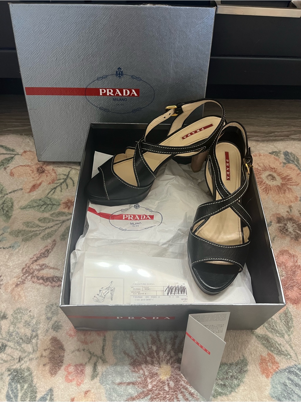 Prada Leather Crisscross Slingback Heels Black Euc 39 With Box